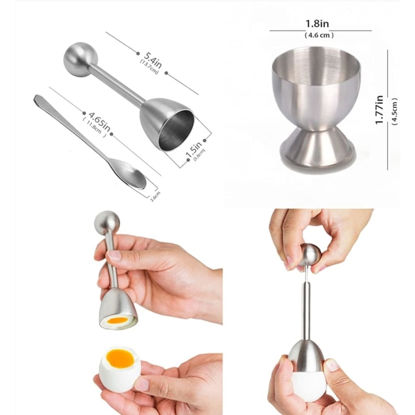 5-delt eggknusersett - Inkluderer 2 eggkopper, 2 skjeer og 1 eggdeler