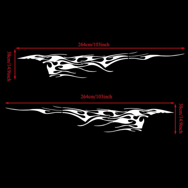 2 stk. 103'' Universal Flame Graphics Bil Auto Karosseri Side Sticker White