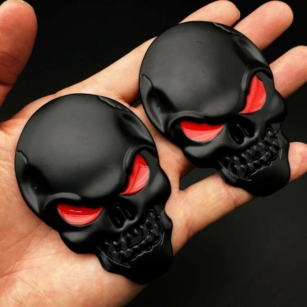 2x 3D Suuri Musta Metallikallo Luuranko Paha Luu Auton Embleemi Merkki