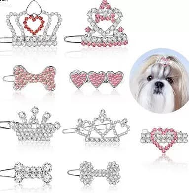 9 PCS Rhinestone Hundhår Tilbehør Valp Krone Sprette