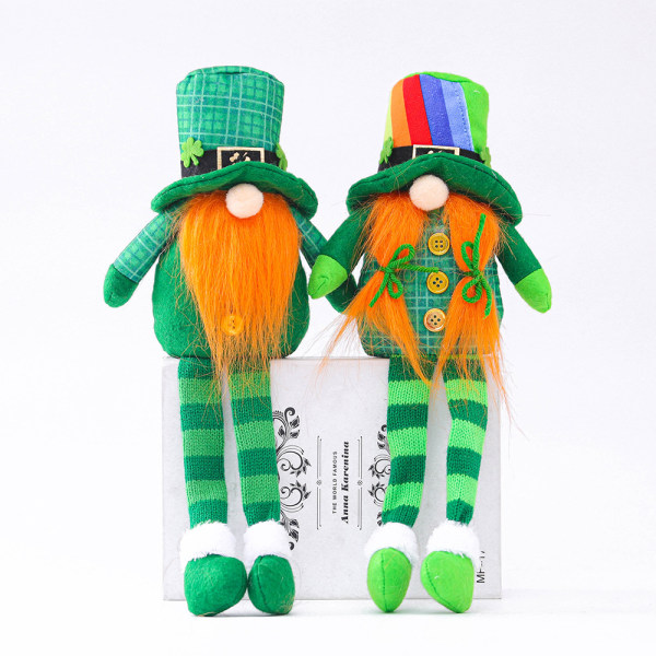 2PK Saint Patrick's Day Irländska långbenta dockdekoration Lucky Gr