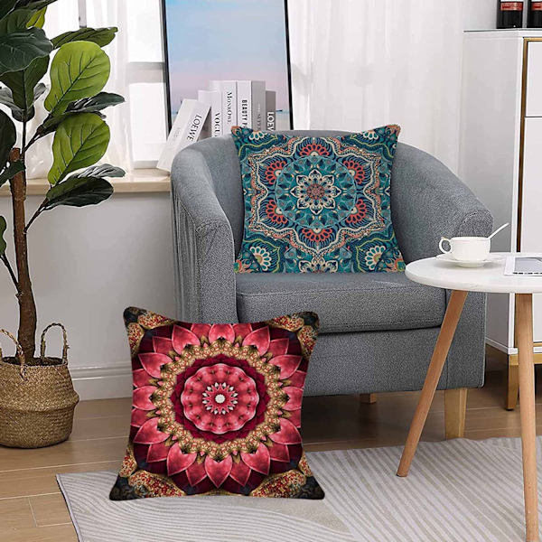 Dekorative putetrekk 45 x 45 cm, fargerikt paisley tribal mønster dekor blomst putetrekk for stue sofa uteplass (MTL-17) double sided