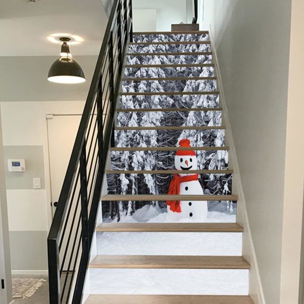 3D Vinter Sne Træer Snemand Trappe Stickers Jul Trappe Stic