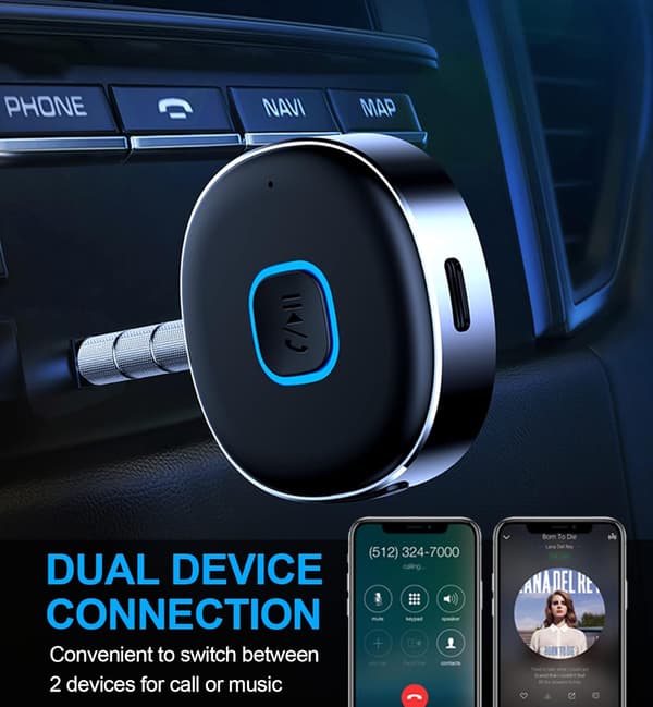 Bluetooth-hjelpemottaker for bil, trådløs Bluetooth 5.0 lydmottaker