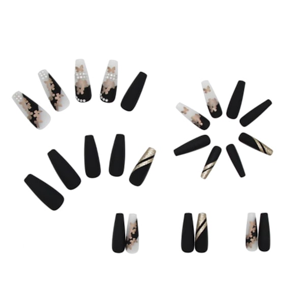 Luksus Press On Nails Ekstra Lange Falske Negle Sort Ballerina Cof