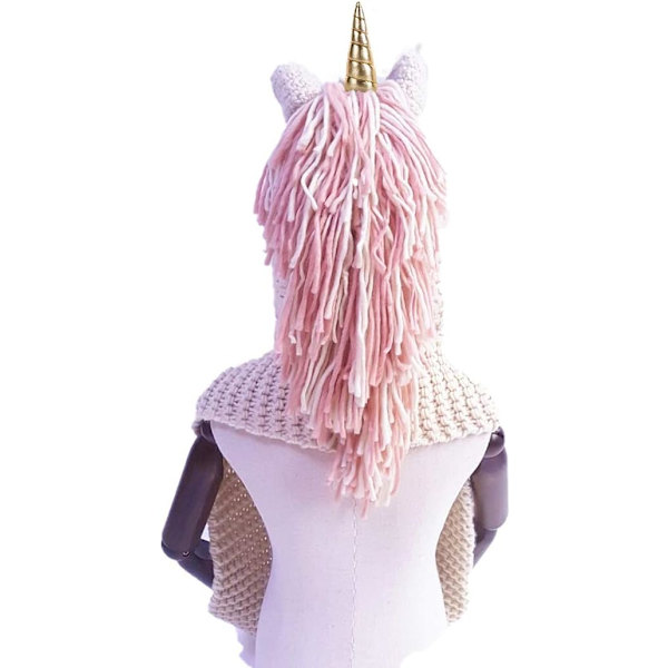 Flickor Huva Hatt Halsduk Unicorn Tofs Ull Vinter Stickad Sjal