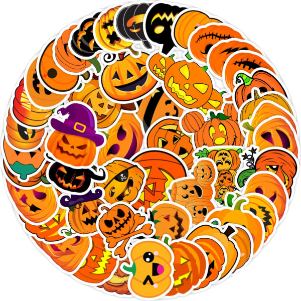 Halloween Jack-O-Lantern Themed Stickers, 50 Non-Repeating Vinyl