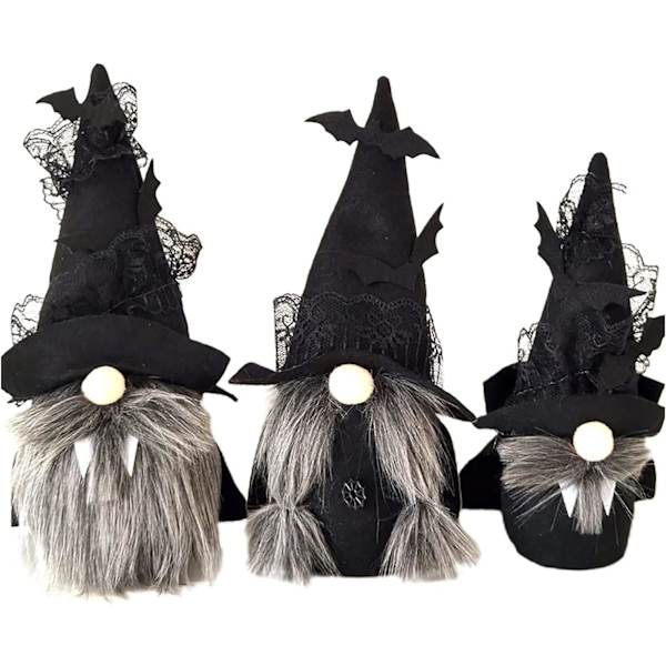 Setti 3 pehmolelua Ruotsin tonttuja Halloween-koriste söpö musta Fa