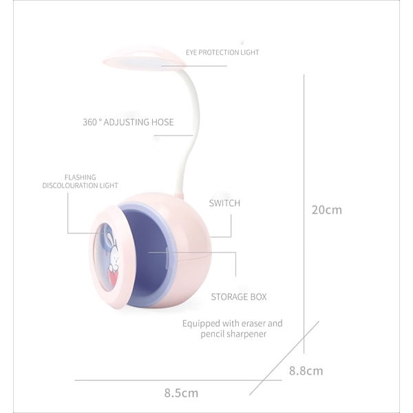 Tegneserie-skrivebordsdekorationer mini skrivebordslampe øjenbeskyttelse læsning studie skrivebordslampe syv farvede lys børnenatlys (Beige)