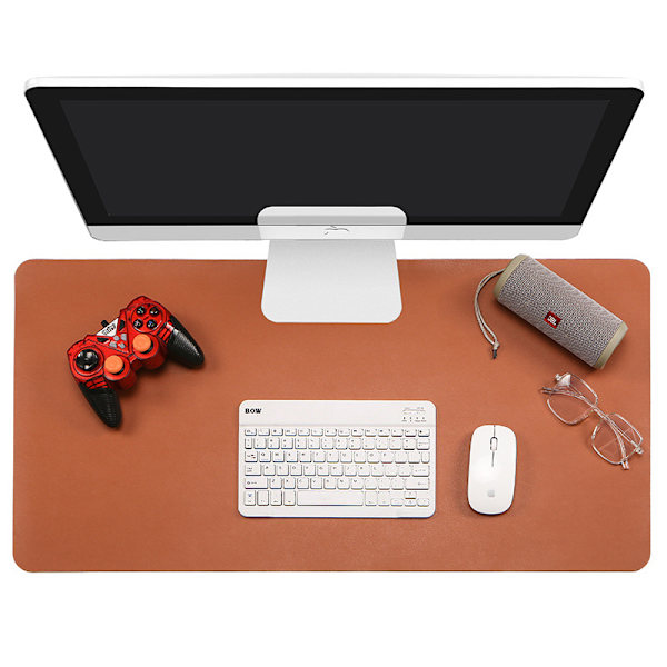 Skrivbordsmatta i PU-läder, Utökad Musmatta, Vattentät Skrivbordsunderlägg, Ultratunn Stor Laptop-tangentbordsmatta (brun), Ensidig 100*50cm