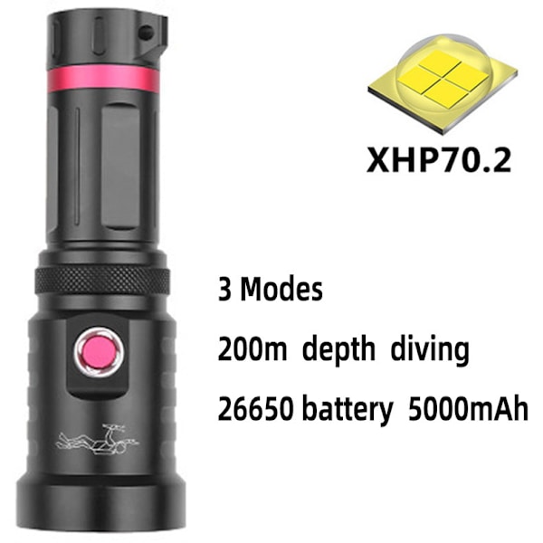 P70 kraftig oppladbar dykkerlykt 26650 profesjonell dykking P