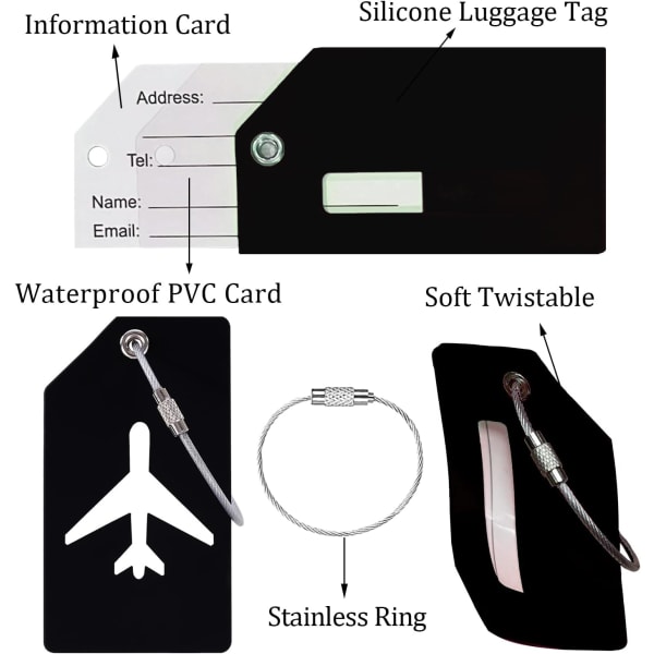 4-pack silikonbagageetiketter med identifiering, Luminous Lugga