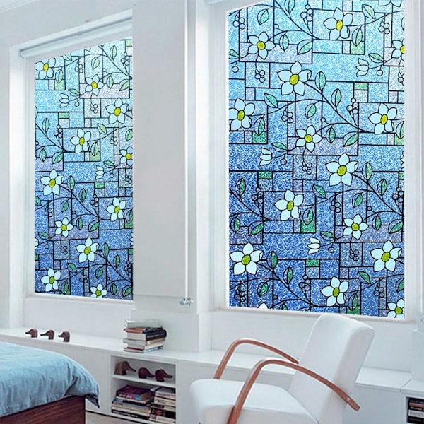 Färgat fönsterfilm i glas med färgglatt blommönster