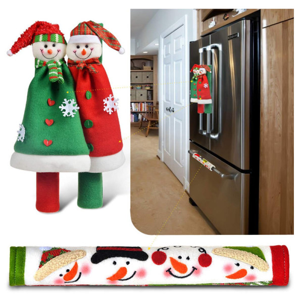 3 Pieces Cute Snowman Microwave Oven Double Door Refrigerator Gl