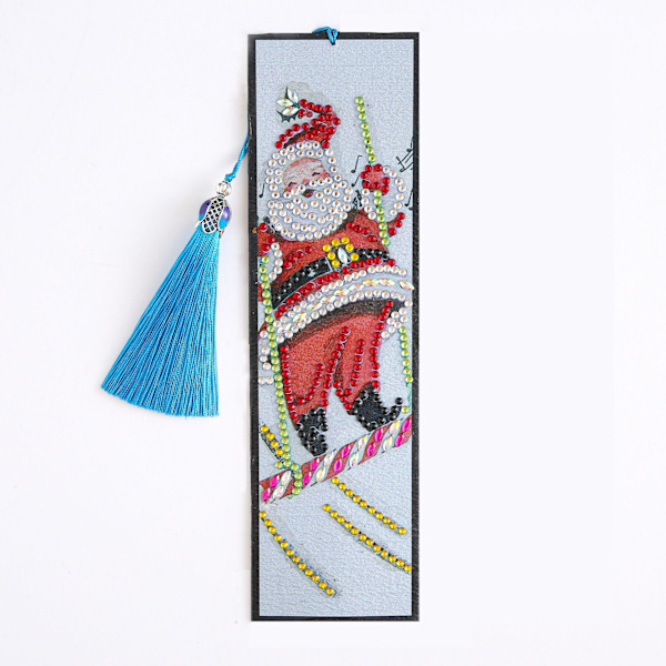 DIY Jultomte Forma Diamantmålning Läder Bokmärke Tassel