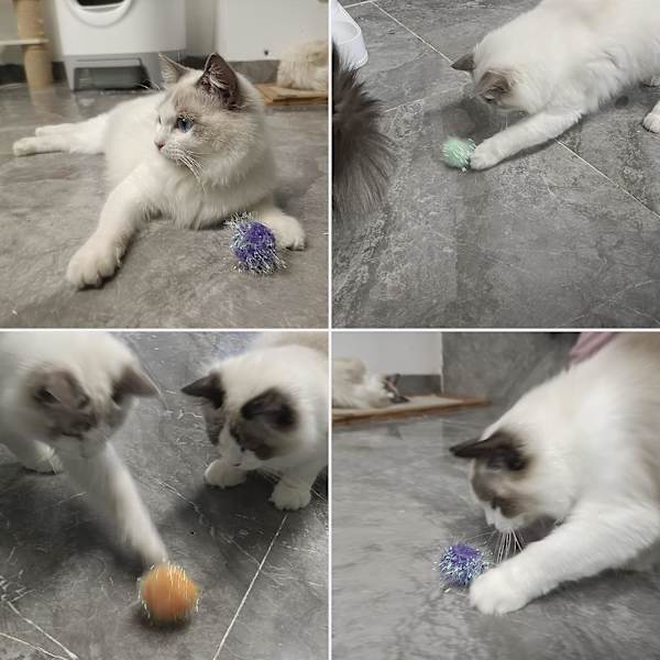 Kattboll leksaker Pom Pom Sparkle Fuzzy Balls Blandade färger (12 Pa