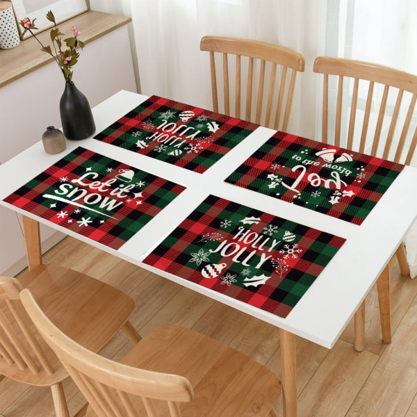 Buffalo Check Cotton and Burlap Placemats Set of 4 Red and Green