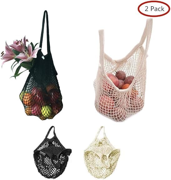 Shopping Net, Sæt med 2 Genanvendelige Foldbare Mesh Shopping Net Cotto