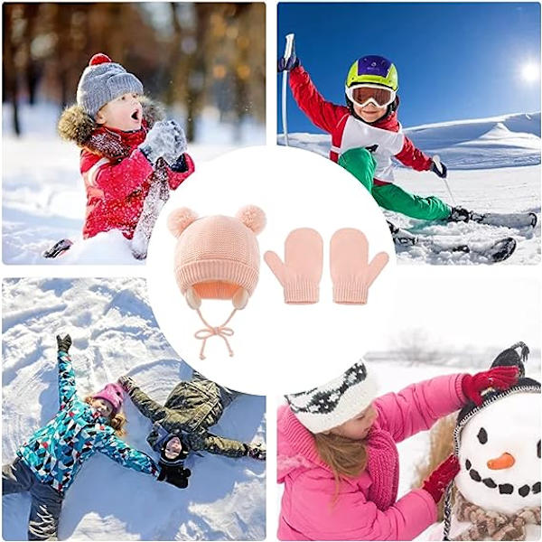 Vinter Varma Handskar Set för Baby Pojkar och Flickor, Barn Stickade Cut