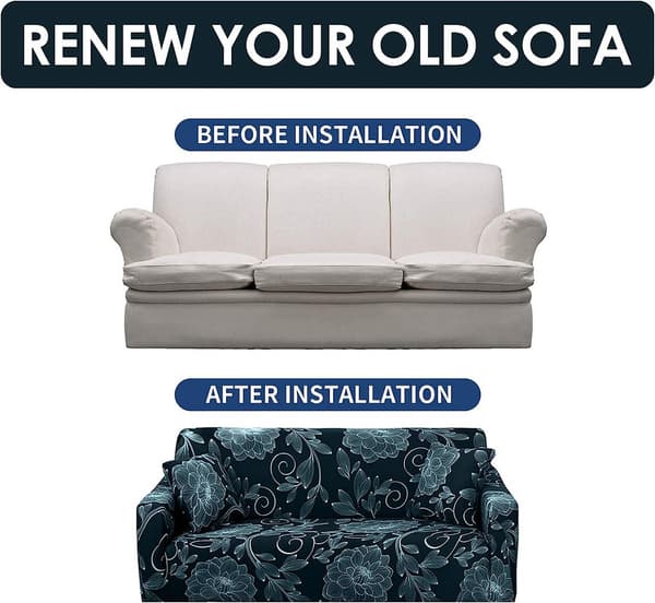 Stretch Soffaöverdrag Tryckt Soffaöverdrag Fåtöljöverdrag för Soffor Elastiskt Universal Möbelskydd med Kuddfodral - Stil 17 Medium