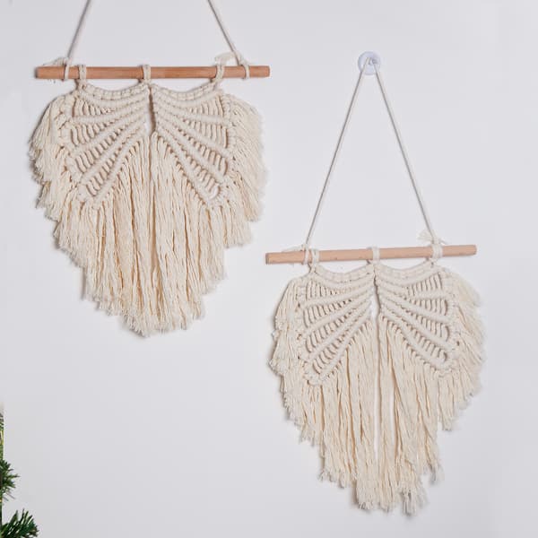 Beige Macrame käsintehty enkelinsiipi seinävaate Boho Chic seinävaate