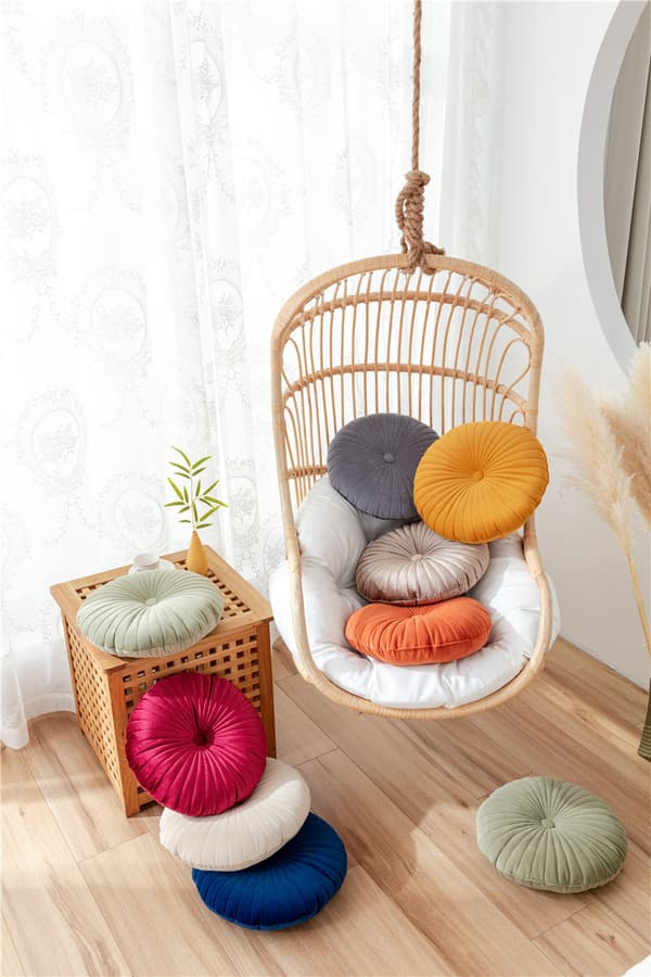 Sofa rund pude Fløjl polstret pude 40cm - Grå