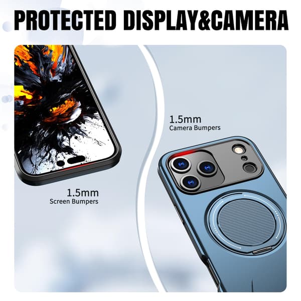 Lämplig för iPhone 16 PRO MAX magnetiskt telefonfodral, stötsäkert telefonfodral, med 360° roterande metallringstativ (stöder MagSafe) Blue