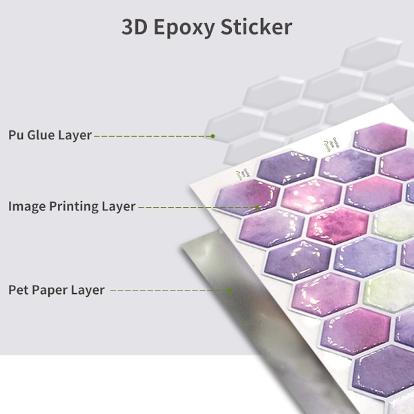 1 st 37,2*13 cm/14,65*5,12\" Rosa Lila Hexagonal Stereo Väggstickers