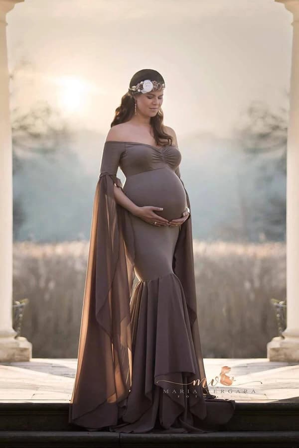 Maternity Chiffon Havfruekjole Off Shoulder Drop Sleeves Fitted