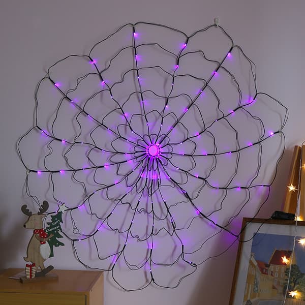 Halloween spindelvev lys med svart edderkopp, 4ft diameter 96 LED P
