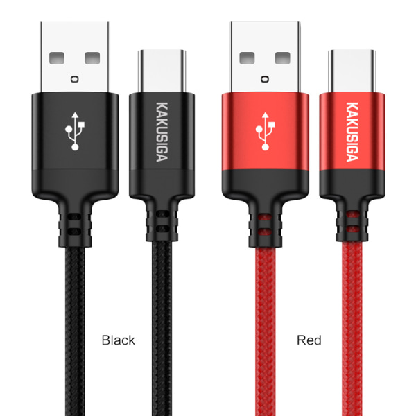 2-pakning, rød og sort USB C-kabel 3A hurtiglading, etguuds USB