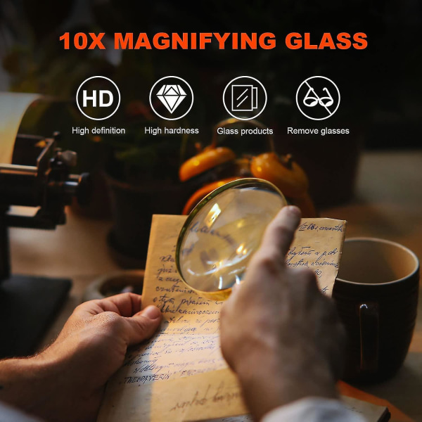 10x Läsförstoringsglas 80 mm förstoringsglas och okrossbar spegel