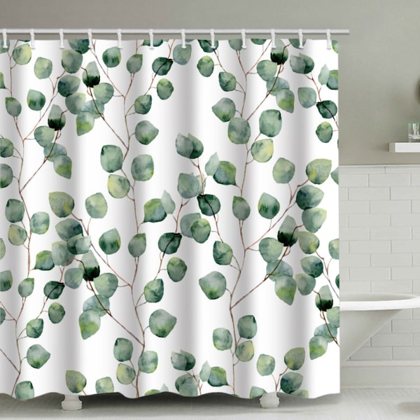 Grön rund blad duschdraperi, med 12 plastkrokar 180*200cm