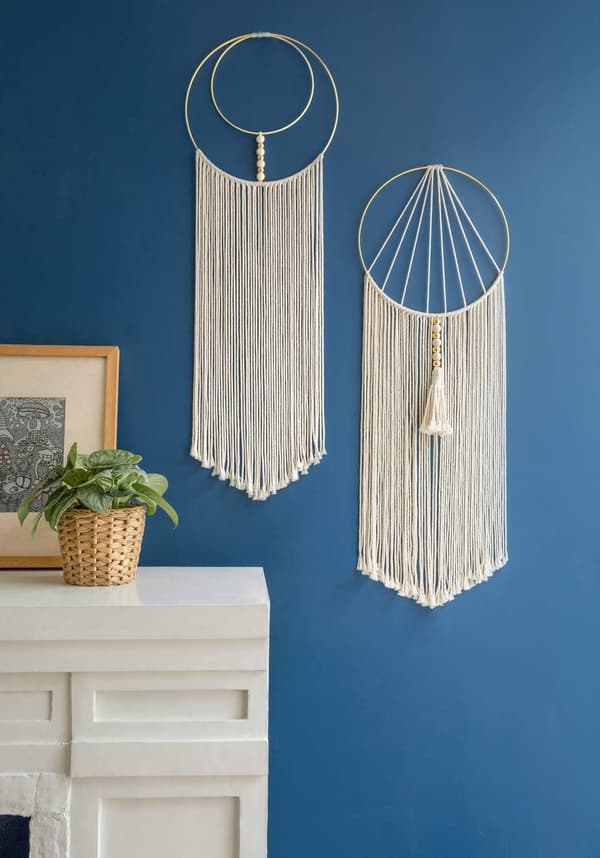 Sæt med 2 Macrame vævede Boho vægdekorationer Bohemian Chic Dekoration