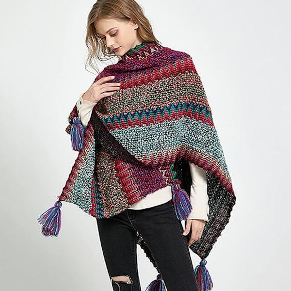 Kvinde poncho strikket sjal kappe, kvinde strikket cardigan kimono