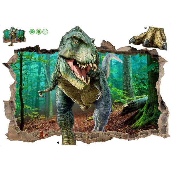 3D-väggklistermärke med dinosaurie för trasig vägg, sovrum, vardagsrum, självhäftande