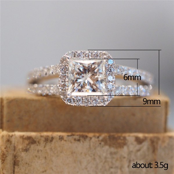 Lyxig bröllopsgåva Silverpläterad ring för kvinnor Cubic Zirconia