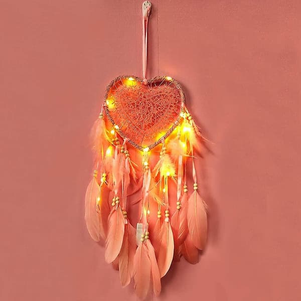Hjerte drømmefanger Boho stil Håndlaget Led lys Veggdekor R