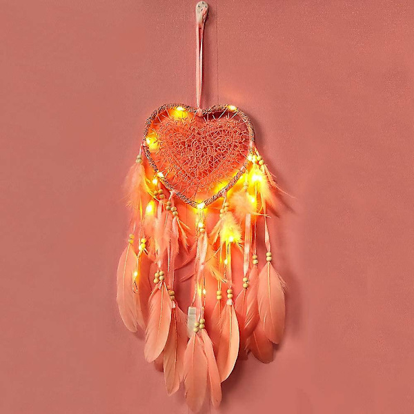 Hjerte Drømmefanger Boho Stil Håndlavet Led Lys Vægophæng R