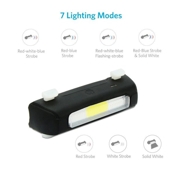 USB-opladningsbaglygte Advarselslys Silikonebaglygte Tre-co