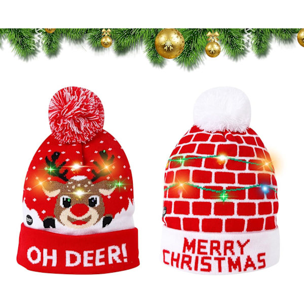 LED-jouluhattu 2 kpl LED-värikäs jouluhattu Fawn Knit