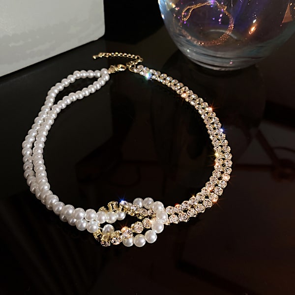 Enkel personlighed diamantbesat halskæde perle patchwork shor