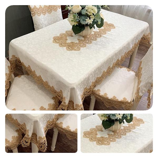 Duk med blommönster, broderad spets, skrynkelfri & fläckbeständig tygduk, bordsöverdrag för kök, middag - te guld 130*175CM