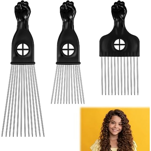 3 st metall afrokammar i olika längder afro pick kam hårfön