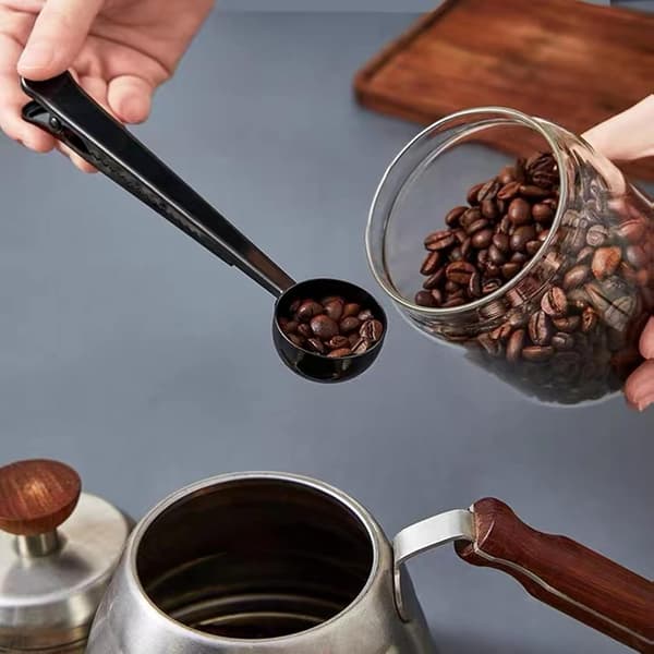 Kaffe Ske med Klips Sort Rustfrit Stål Multifunktion Mål