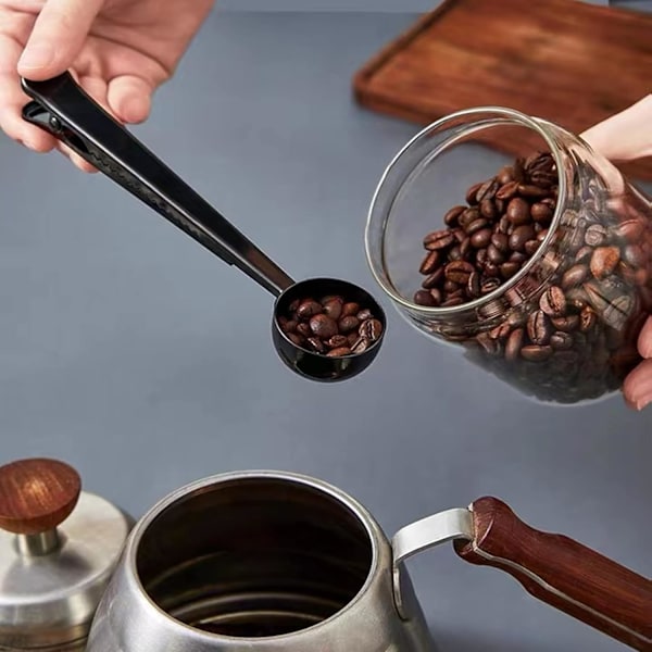 Kaffe skopa med klämma svart rostfritt stål multifunktionell mät