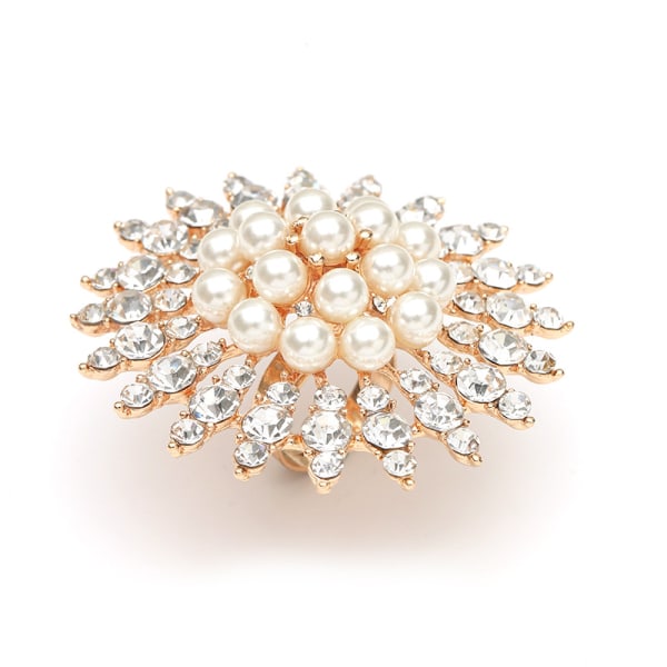 Vintage Pearl Rhinestone Crystal Flower Ring Gold Statement Adju