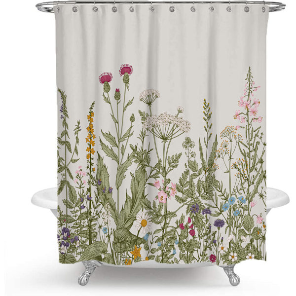 Farverig blomster bruseforhæng, med 12 plastikkroge 180*180cm