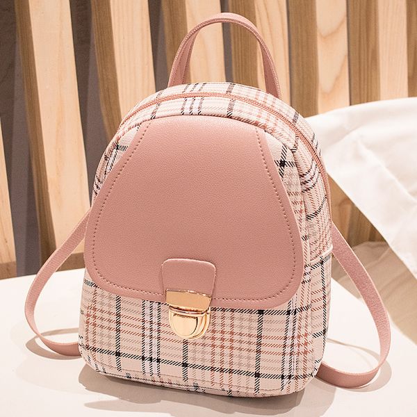 Mini Ryggsäck Crossbody Väska för Tonårsflicka Rutig Kvinnor Axelväska