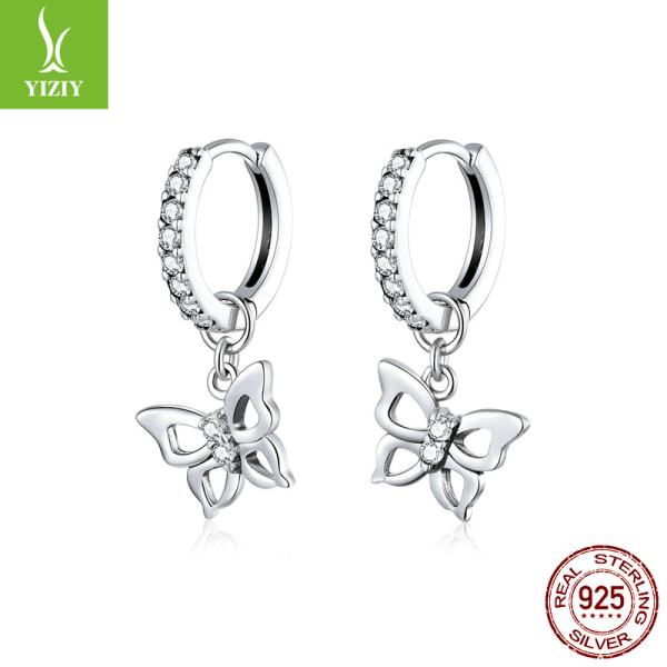 Cute CZ Butterfly Hoop Earrings for Women Teens S925 Sterling Si